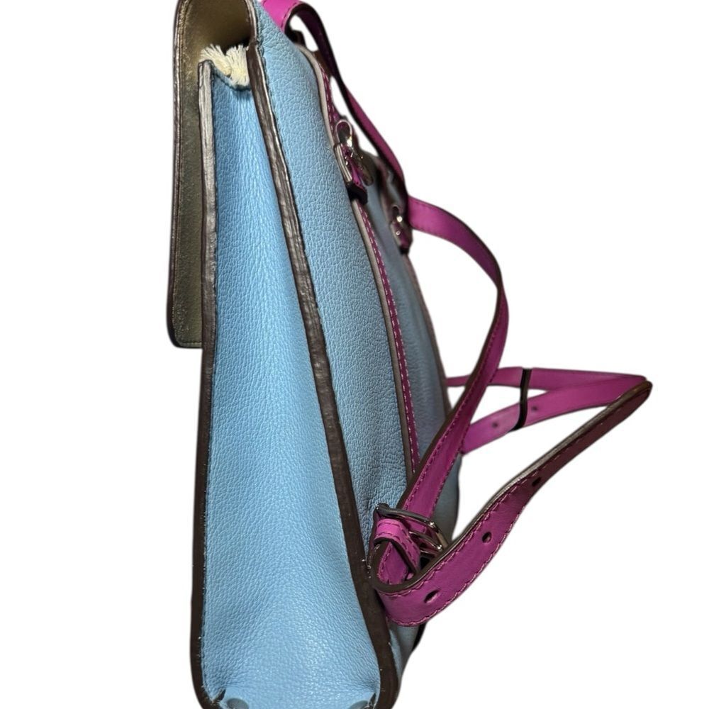DOLCE & GABBANA Blue Leather Briefcase Backpack Top Handle Satchel Fuchsia Strap - Picture 4 of 16